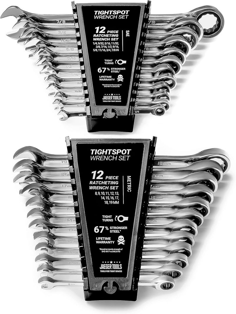 Jaeger طقم مفاتيح ربط 24 قطعة IN/MM TIGHTSPOT - طقم ماستر بما في ذلك البوصة والمتر مع منظم مفاتيح وصول سريع - معيارنا في مجموعات المفاتيح المركبة من التروس إلى الطرف - Image 1